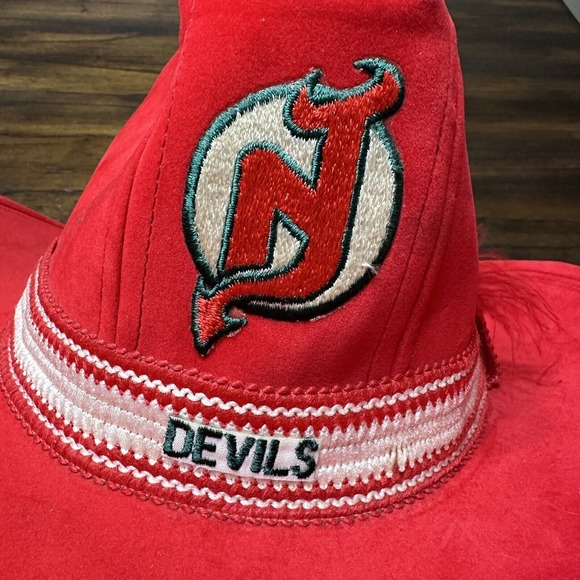 Vintage ajd New Jersey Devils Cowboy Hat Red Stetson Style‎ Rare